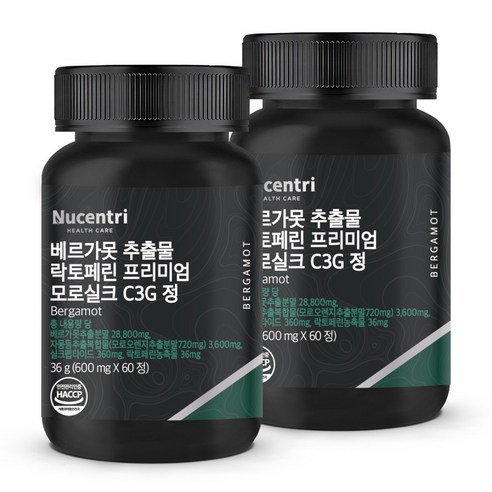뉴센트리 베르가못 추출물 80% 고함량 지중해 식단 Bergamot 모로실크 C3G 모로오렌지 락토페린 프리미엄 정, 2개, 60정