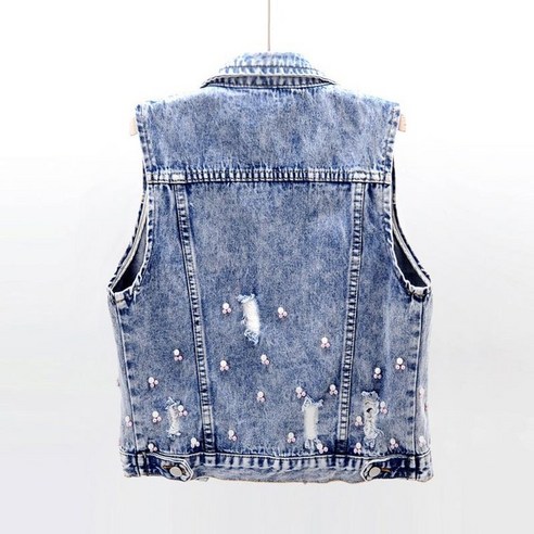 여성용 비즈 플라워 데님 베스트 쇼트 민소매 재킷 조끼 Women''s Vest 뉴타임즈 B580