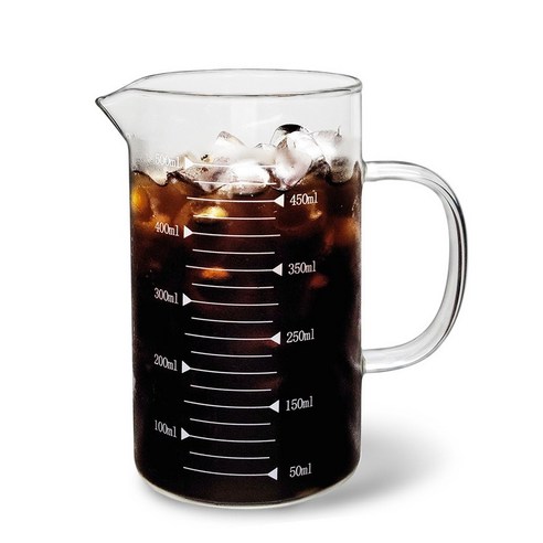 미르 홈카페 내열유리 핸들 비커 계량컵, 투명, 500ml, 1개