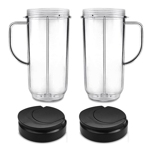 2 팩 22Oz 교체 250W 매직 머그컵 & 컵 믹서 쥬서 믹서에 갈 뚜껑 에 맞게 플립 상단 키가 큰 머그컵, 하나, 블랙 & 투명
