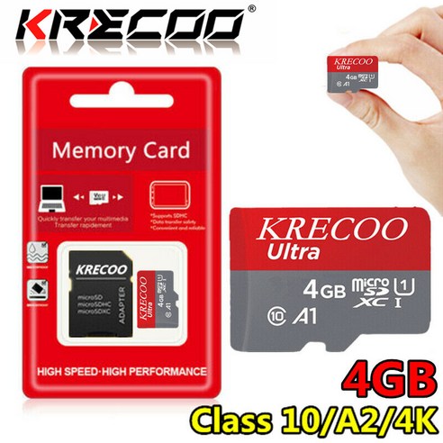 KRECOO® 256GB 128GB 64GB 4GB 마이크로 메모리 SD 카드 a1 고속 4k c10 고속 플래시 메모리 TF 카드(어댑터 포함), 4