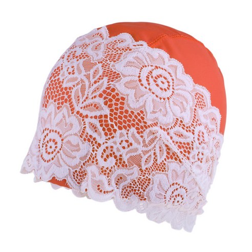 PU 방수 레이스 모자 전문 수영 모자 목욕 모자, 오렌지, 23X17cm