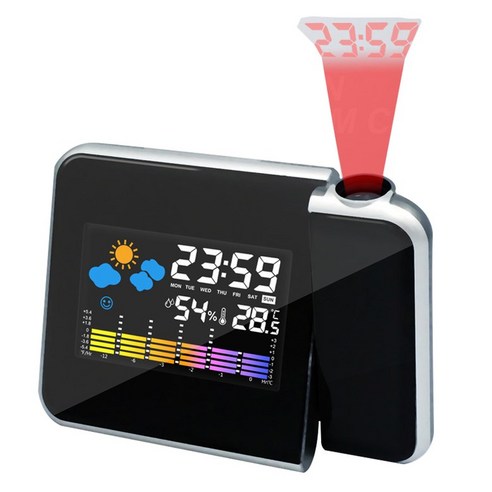 노 브랜드 LED 디지털 프로젝션 알람 시계 온도 및 온도계 디스플레이 프로젝터 캘린더가있는 시계를 주도, 검은 색