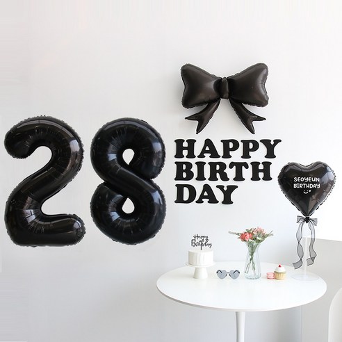 이벤트홀릭 블랙 풍선 생일파티용품세트 (자유레터링) 리본 숫자 풍선 가랜드, 1개, 28