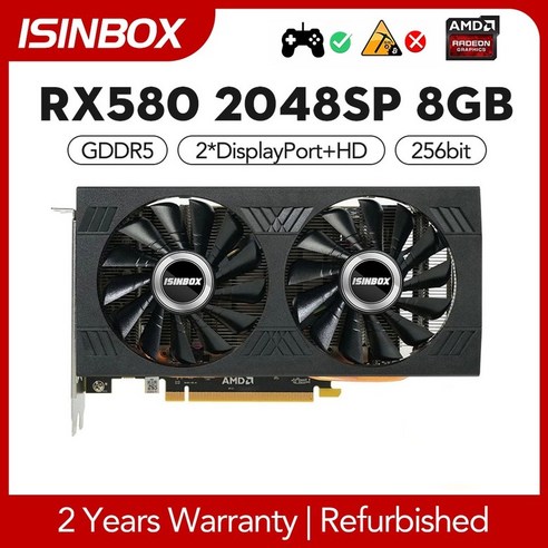 컴퓨터그래픽 카드리퍼브 상품 ISINBOX RX580 2048SP 8GB 그래픽 카드 GDDR5 256Bit 핀 비디오 PCI-E 3.0 X, 한개옵션0