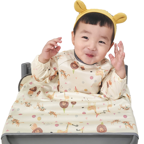 벨베이비 식탁일체형 방수 턱받이 긴팔 부분커버 모든하이체어용, (리뉴얼)옐로우 애니멀, 1개