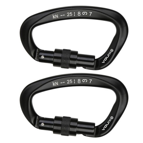 2pcs 잠금 암벽 등반 카라비너 클립 CE 인증 25KN(5620lbs) 라펠링 스윙 구조 동굴 수목 재배자를 위한 헤비 듀티, 블랙, {"수건소재":"알루미늄"}