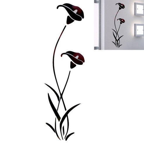 Kadapar 꽃 거울 벽 스티커 이동식 미러 현대 홈 장식, 1개, 검은 색