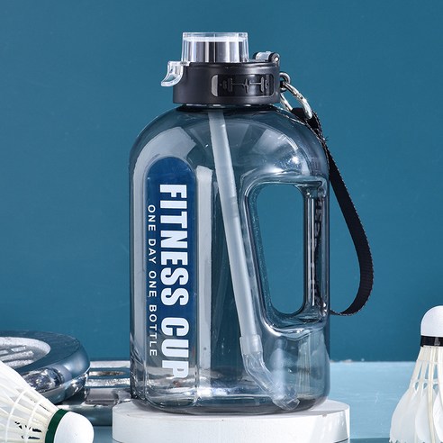 초대용량 톤톤 통으로 편리 스포츠 물컵, 블랙, 2000ML