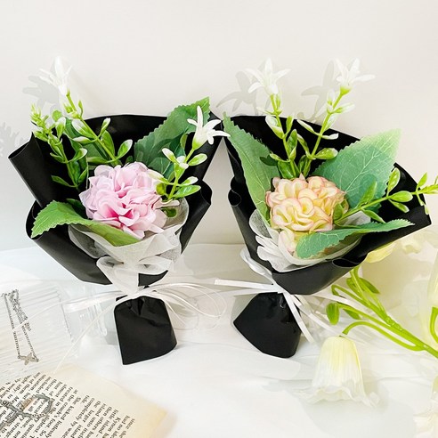 성묘 블랙 미니 납골당 조화 꽃다발 2P, 2.핑크, 크림 꽃, 2개