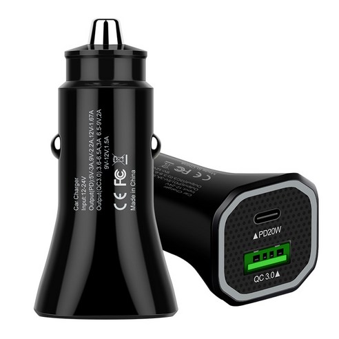 자동차 담배 라이터 qc3.0 pd20W 빠른 충전 헤드 38w 자동차 충전기, Pd20w 2.4 베어 금속