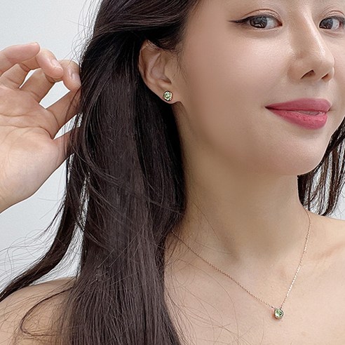 피엔에스갤러리 브릴리언트 크리스탈 파티나 핑크골드 탄생석 귀걸이 목걸이 세트 EN024