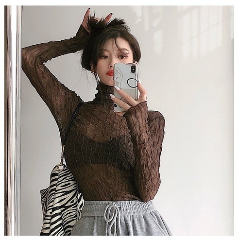 유유라키 시스루 목폴라 블라우스 레이어드 이너 티셔츠