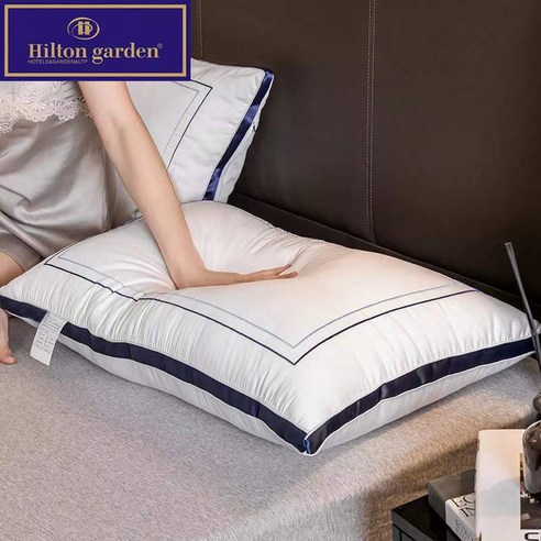 호텔 동일 베개 양면 배색 깃털 면베개 2P, 흰색 + 갈색