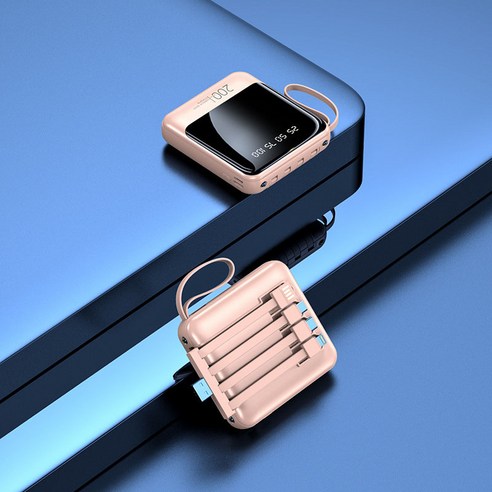 PYHO LED 디지털 디스플레이 미니 대용량 보조배터리 20000mAh 자체 4선, 핑크색20000mAh