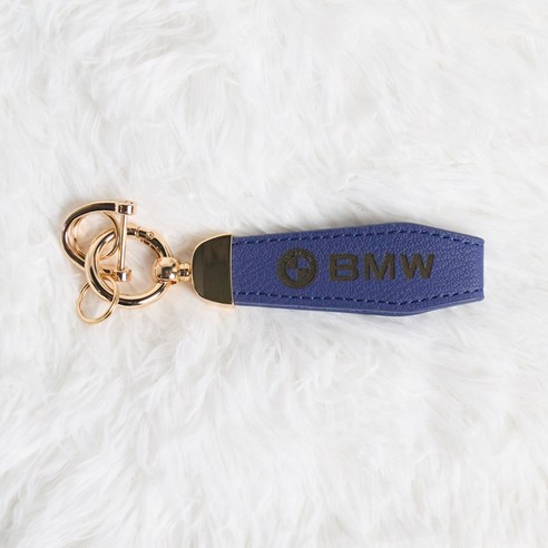 비탈로 자동차 로고 양면 각인 가죽 스트랩 키링 열쇠고리, 골드_네이비_BMW, 1개