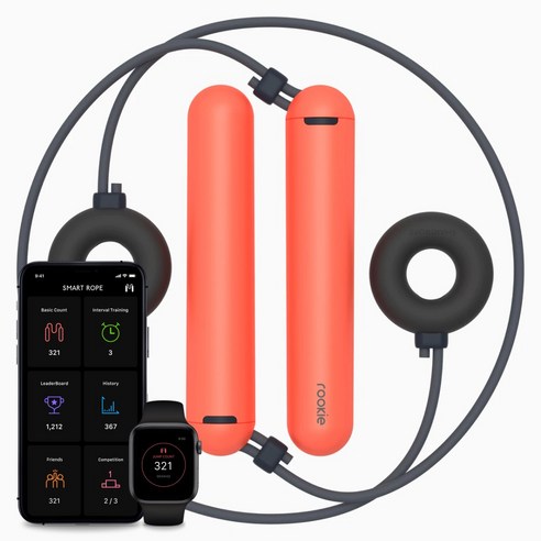 탱그램 iOS 앤드로이드 앱연동 줄없는 홈트 스마트 줄넘기 스마트로프 루키 X 도넛, X 도넛 블랙, 러빙 코랄, 1개