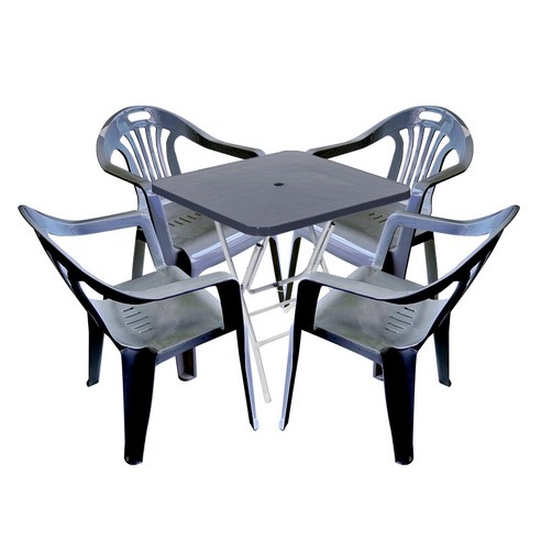 플라스틱테이블 야외테이블 편의점 포장마차 간이 접이식 테이블 의자 세트, 사각테이블+팔걸이의자, 블루
