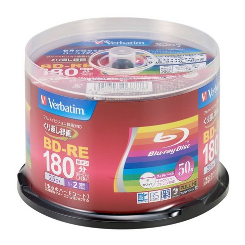 Japan) BD-RE 25GB VBE130NP50SV1 바베이텀 재팬(Verbatim 반복 녹화용 블루레이 디스크 50장 화이트 프린터블 편면 1층 50gb프린터블