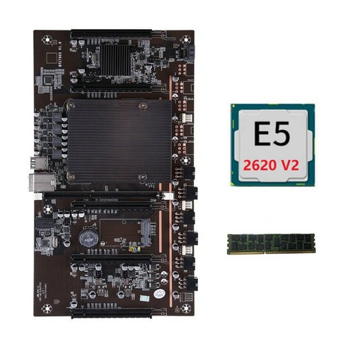 Monland X79 H61 BTC 마이닝 마더 보드 LGA 2011 DDR3 지원 3060 3070 3080 그래픽 카드 E5 2620 V2 CPU + RECC 4G RAM, 검은 색