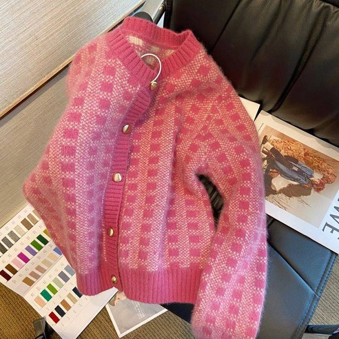 KORELAN니트 스웨터 레트로 작은 향기 스타일 니트 스웨터 여성의 새해 새 코트 달콤하고 부드러운 왁스