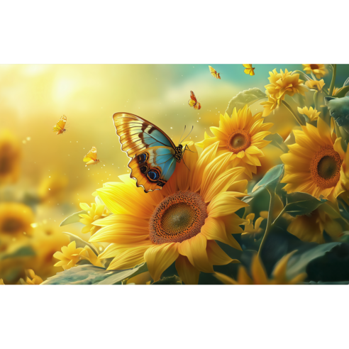 호우맘 액자 캔버스형 보석십자수 DIY 키트 40 x 50 cm, 1개, HM-117 나비와 해바라기