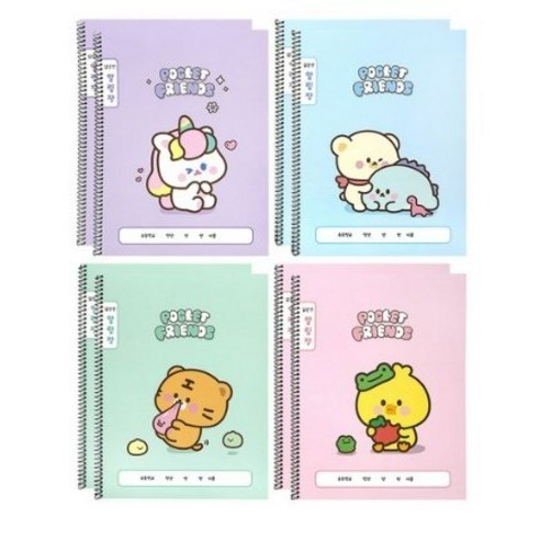 핑크풋 1500 쪼꼬미 친구들 알림장 4종 x 2p 세트, 퍼플, 민트, 핑크, 블루, 1세트