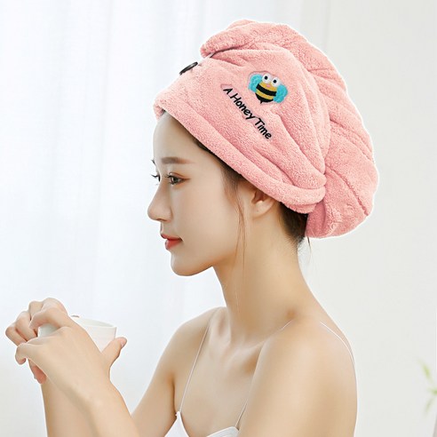 한식 마른 머리 수건 흡수 목욕 모자 이중 머리 수건 그윽하다 두껍다 꿀벌 마른 머리 모자 머리를 닦다, 25x65±1cm, 엷 은 가루