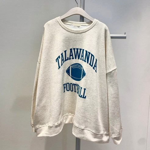 퍼니걸스 1415 풋볼 기모 오버핏 라운드 레터링 맨투맨 티셔츠