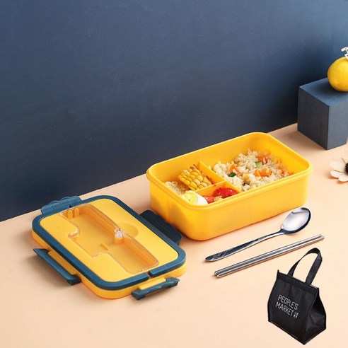 YY밀짚 절연 점심 상자 학생 세 포인트 그리드 도시락 상자 여성 휴대용 전자 레인지 신선한 유지 점심 상자, 색깔4_옵션4