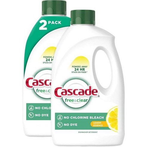 Cascade 캐스케이드 식기세척기 세제 액체 젤 레몬 에센스향 60온즈 2팩, 60 Fl Oz (Pack of 2), 2개