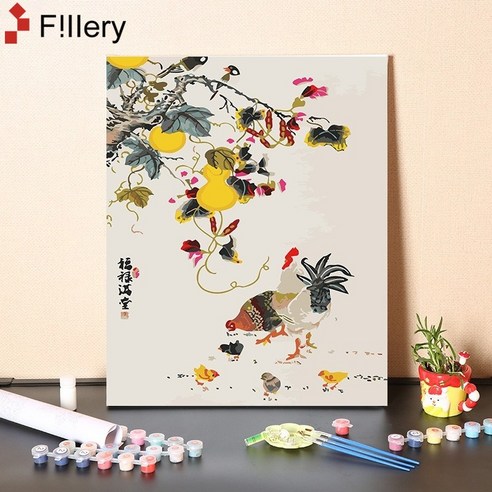 FiIIery DIY명화그리기 피포페인팅 풍경화 인물화그리기 그림그리기 세트 40 x 50cm, 68-작은 조롱박, 1개