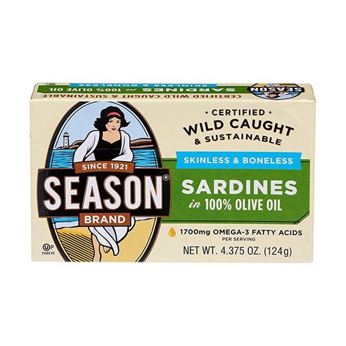 Season 뼈없는 순살 정어리 100% 올리브 오일 124g x 12캔, 12개