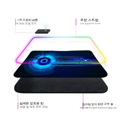 RGB 발광 게임 마우스 패드 노트북 사무실 연구 테이블 매트 마우스 패드 남성용 및 여성용 홈, 회로도, 250x300x4mm