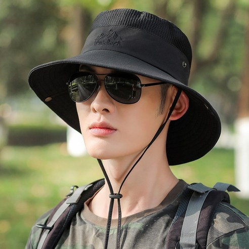 【등산모】어부의 모자 남자 봄 여름 모자 야외 등산 모자 접이식 태양 모자 남자 낚시 모자, 블랙