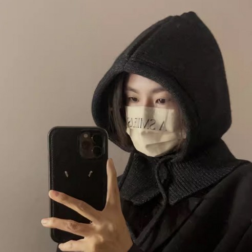 주디앤 러브유 바라클라바 니트 후드 넥워머, 블랙