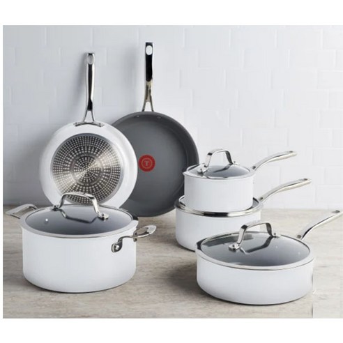 T-fal Ceramic Non-Stick Cookware Set 테팔 세라믹 쿡웨어 10피스 화이트, 1세트