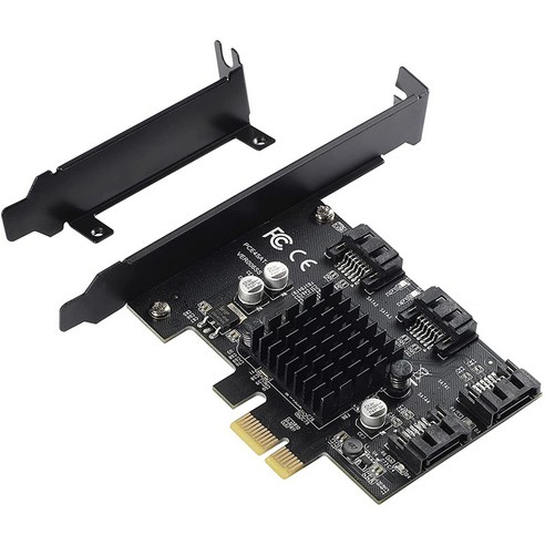 Xzante PCIe SATA 카드 4 포트 6Gbps 3.0 카드 PCIe-SATA 컨트롤러 확장 카드 SSD/HDD 하드 디스크 지원, 검정