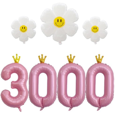 [해피쏘굿] 40인치 왕관 숫자 (1000~3000) +데이지 풍선세트, 3000, 1세트, 핑크숫자
