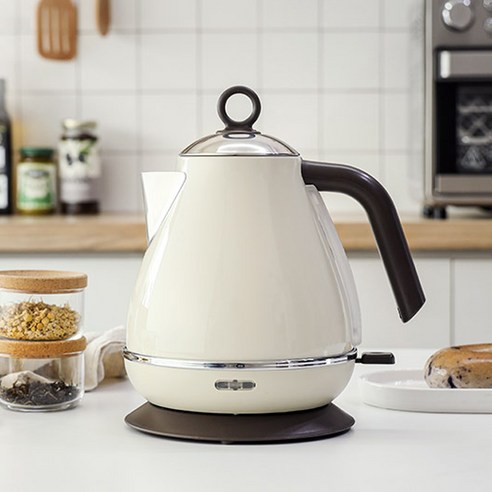 그랏사 예쁜 레트로 스테인레스 스텐 무선 전기 커피 티 포트 주전자, 아이보리