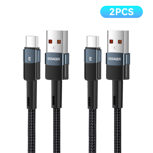 Essager 100W 7A C타입 고속 충전케이블, 2개, 2m, 블루