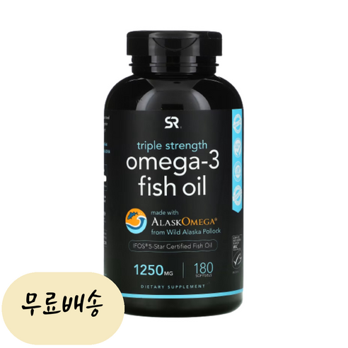 스포츠리서치 오메가3 피쉬 오일 트리플 스트렝스 1250mg 180소프트젤 TG EPA DHA 지방산 도코사헥사엔산 이피에이 에이코사펜타엔산 도코사헥사에노익산 아이코사펜타엔산, 기본, 1개, 180정  Best 5