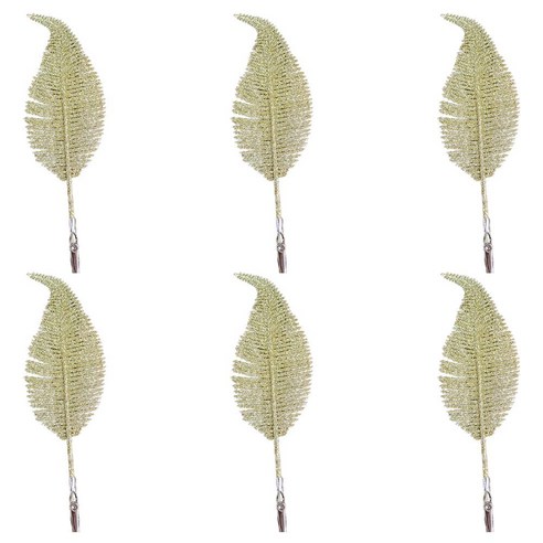 DKaony 6pcs 크리스마스 시뮬레이션 반짝이 잎 클램프 장식 플라스틱 깃털 휴일 결혼식 파티, 금