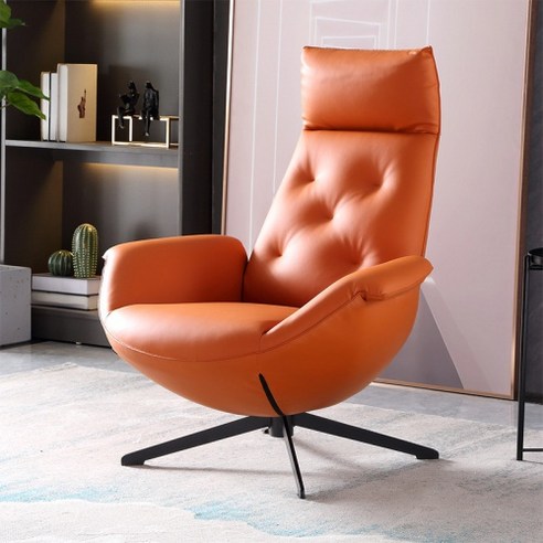 북유럽 싱글 소파 의자 침실 거실 연구 사무실 의자 레저360학위 회전 의자 빛 고급 높은 뒤 의자, 오렌지