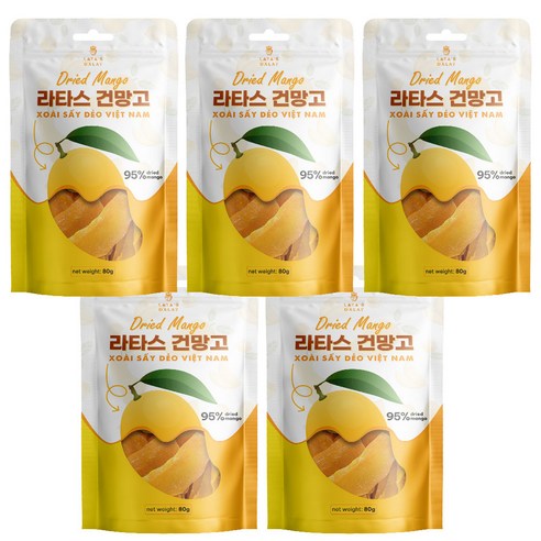 베트남 라타스 건망고 망고햠량 95% 다양한 용량, 80g, 5개