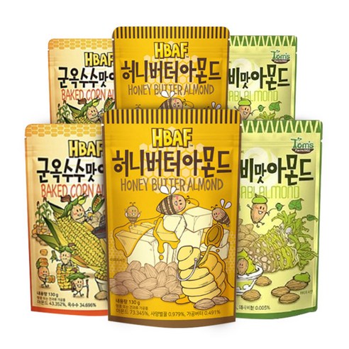 HBAF 아몬드 허니버터 130g*2개 + 와사비맛 130g*2개 +군옥수수맛 130g*2개, 1개