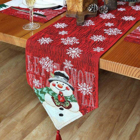 【크리스마스장식】2021 크리스마스 새로운 크리스마스 테이블 플래그 코튼 린넨 눈사람 수 놓은 테이블 플래그 패밀리 테이블 장식 크리스마스 식탁보, 보여진 바와 같이, 새로운크리스마스눈사람테이블플래그33*183Cm