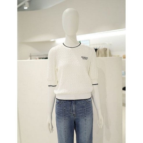 Zooc 주크 라운드넥 배색 엠보 반팔 블라우스 V243MSC904 백화점 아울렛 (3869796)