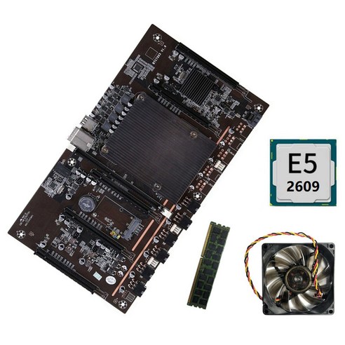 Monland H61 X79 BTC 광부 마더 보드 LGA 2011 지원 3060 3070 3080 그래픽 카드 E5 2609 CPU + RECC 4G DDR3 RAM 팬, 검은 색