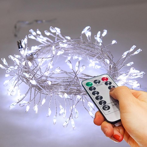 아리조명 LED 미리내 와이어 지네 전구 크리스마스 장식 줄 조명 6M 15M, 백색, 1개, 리모컨 USB 150구 (6M+연장1M)